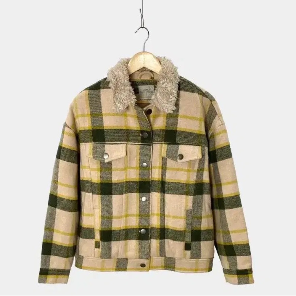Urban Outfitters Jacket Plaid Yellow/Green Sherpa collar